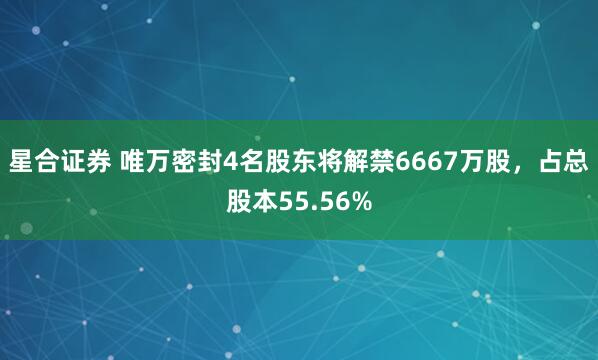 星合证券 唯万密封4名股东将解禁6667万股，占总股本55.56%