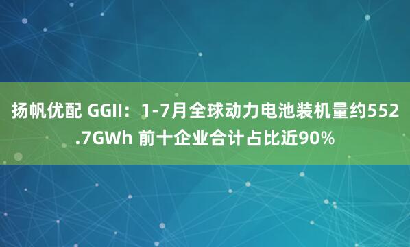 扬帆优配 GGII：1-7月全球动力电池装机量约552.7GWh 前十企业合计占比近90%